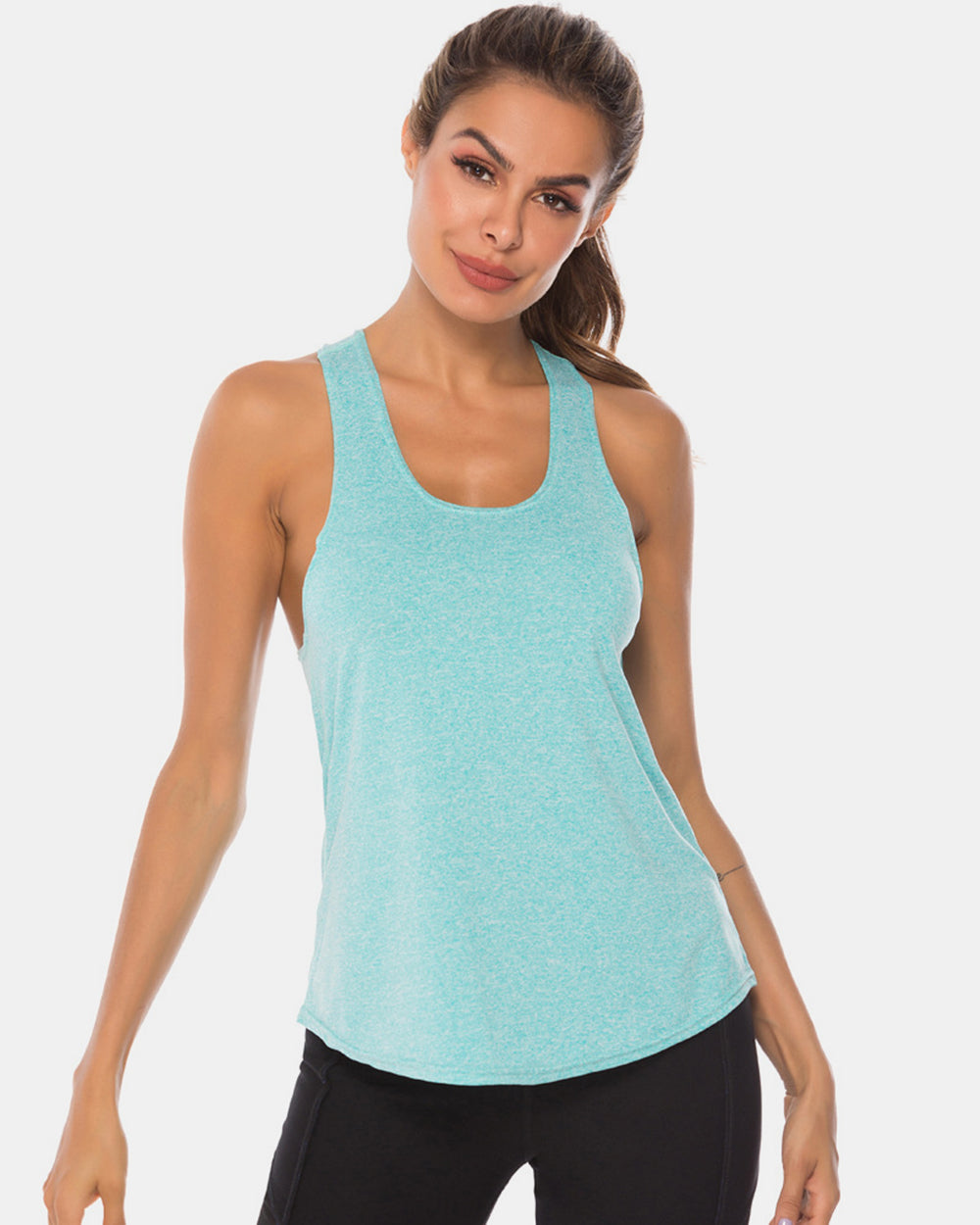 Full Size Scoop Neck Wide Strap Active Tank - UrbanEthereal