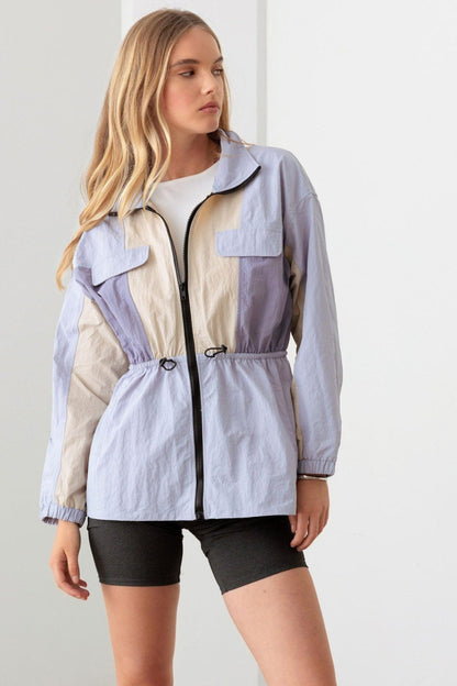 Le Lis Color Block Collared Wind Breaker Jacket - UrbanEthereal