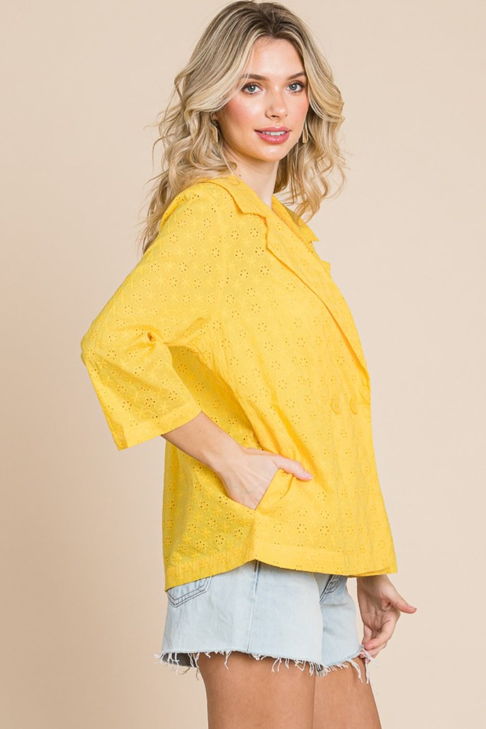 Culture Code Double Breasted Eyelet Jacket with Pockets - UrbanEthereal