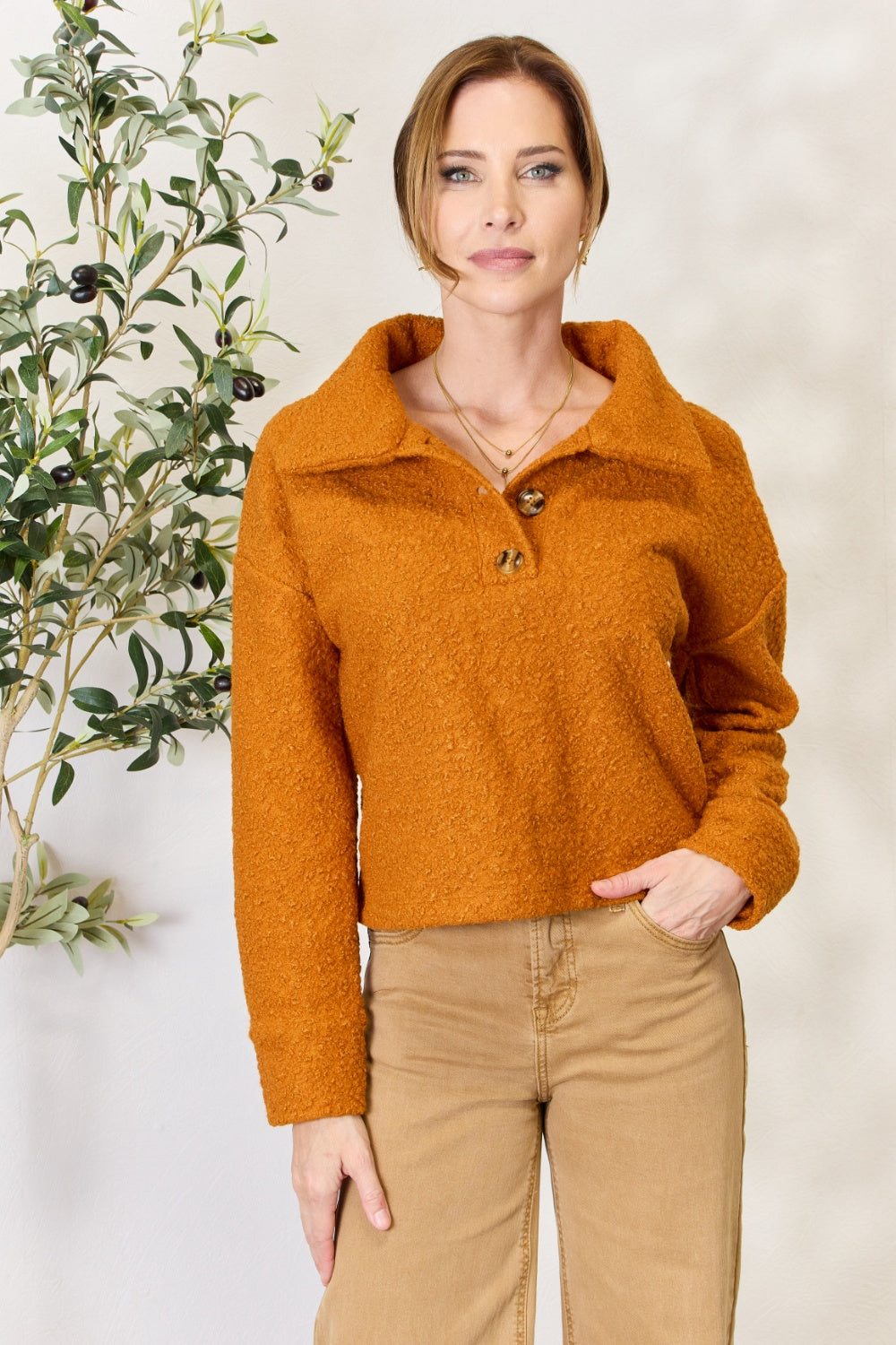 Culture Code Full Size Half Button Turtleneck Sweatshirt - UrbanEthereal
