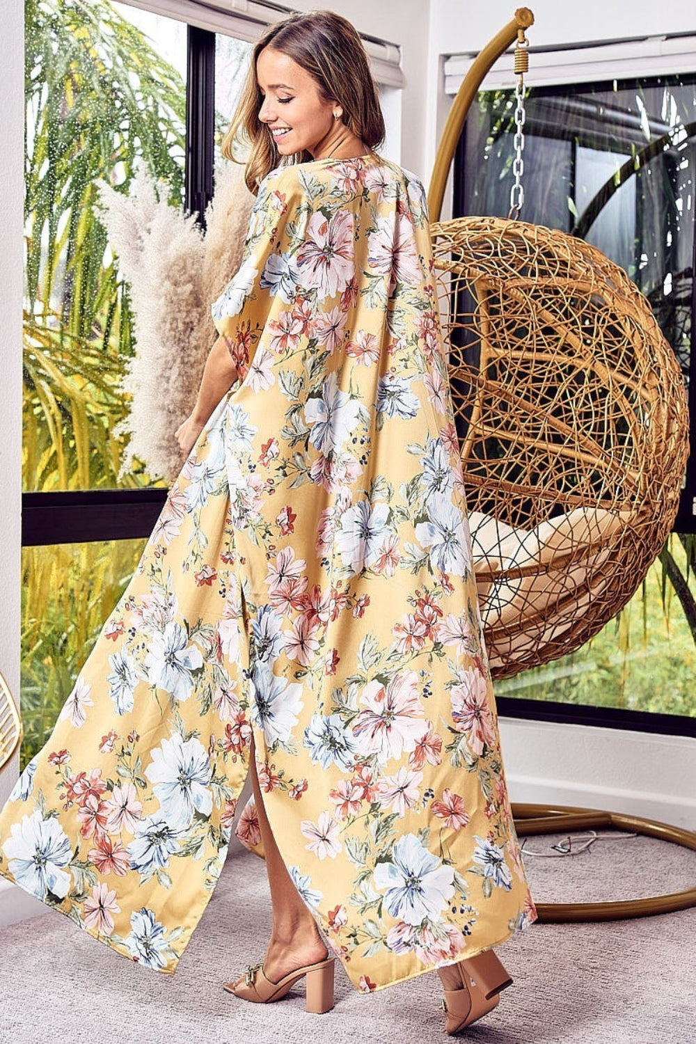 BiBi Floral Side Slit Longline Cardigan - UrbanEthereal