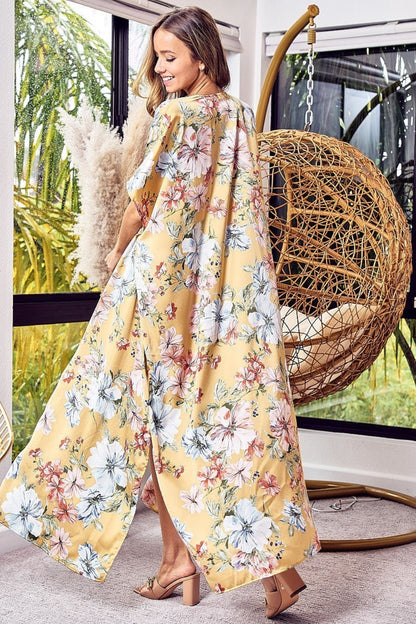 BiBi Floral Side Slit Longline Cardigan - UrbanEthereal
