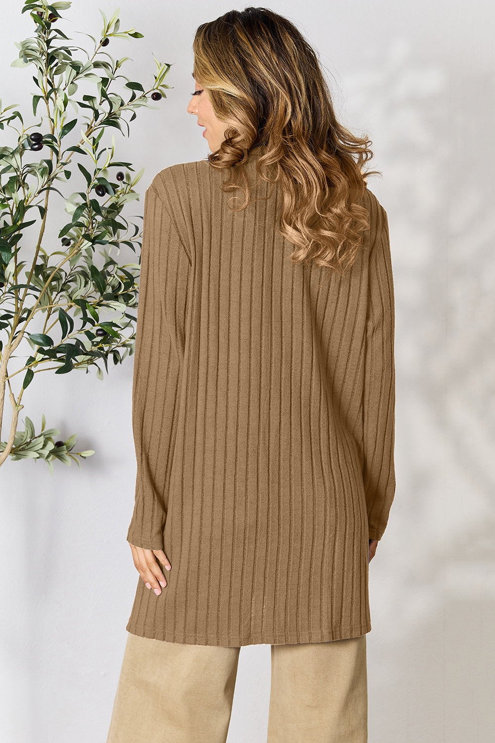 Basic Bae Full Size Ribbed Open Front Cardigan with Pockets - UrbanEthereal