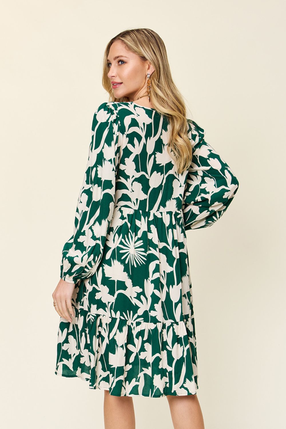 Double Take Full Size Printed Ruffle Hem Dress with Pocket - UrbanEthereal