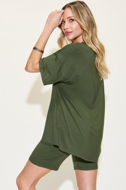 Basic Bae Full Size V-Neck Drop Shoulder T-Shirt and Shorts Set - UrbanEthereal