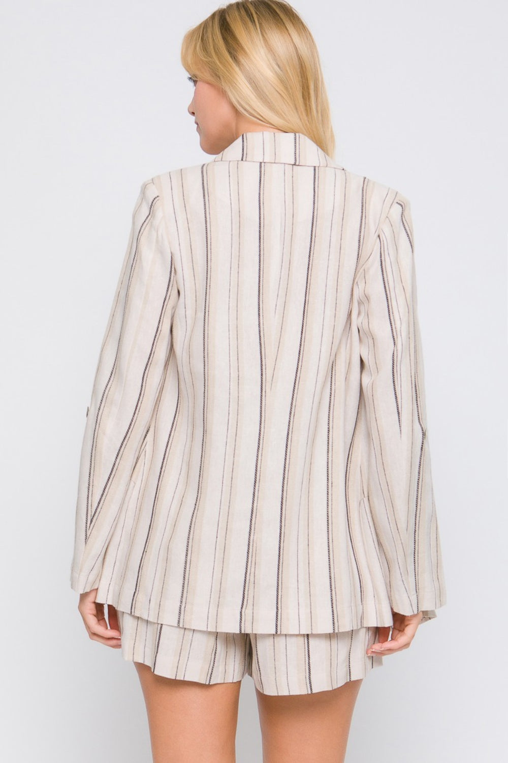 Love Tree Linen Woven Striped Blazer - UrbanEthereal
