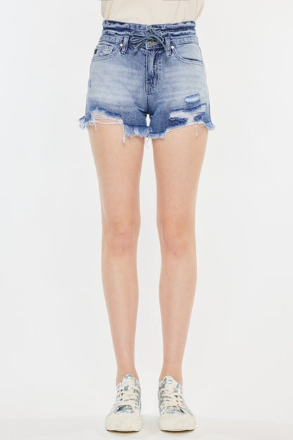 Kancan High Rise Frayed Hem Denim Shorts - UrbanEthereal