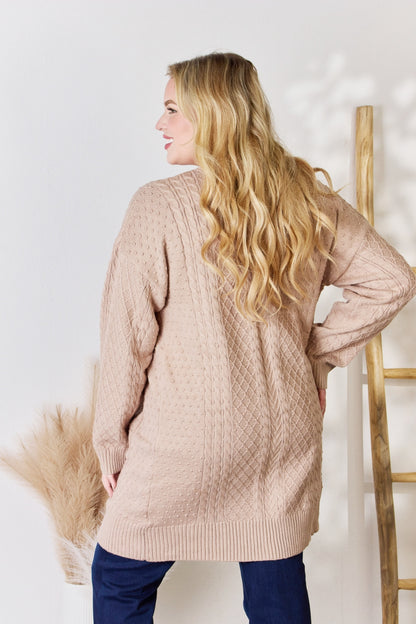 Hailey & Co Full Size Cable-Knit Pocketed Cardigan - UrbanEthereal