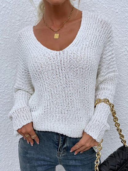 Angel Wings Rib-Knit V-Neck Tunic Sweater