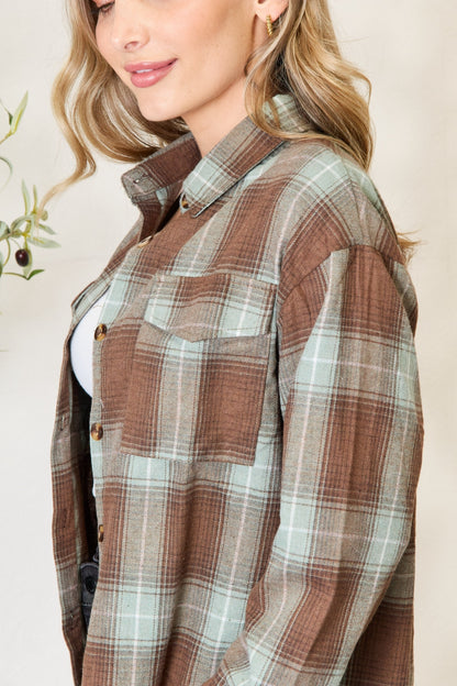 Plaid Dropped Shoulder Shirt - UrbanEthereal