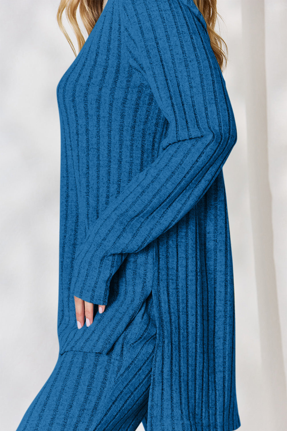 Basic Bae Full Size Ribbed High-Low Top and Wide Leg Pants Set - UrbanEthereal