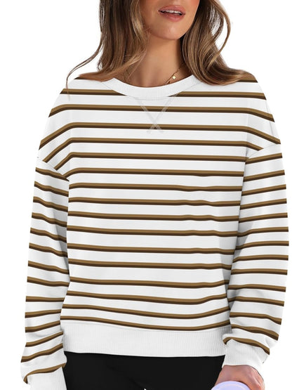 Lovelet Striped Round Neck Long Sleeve Sweatshirt