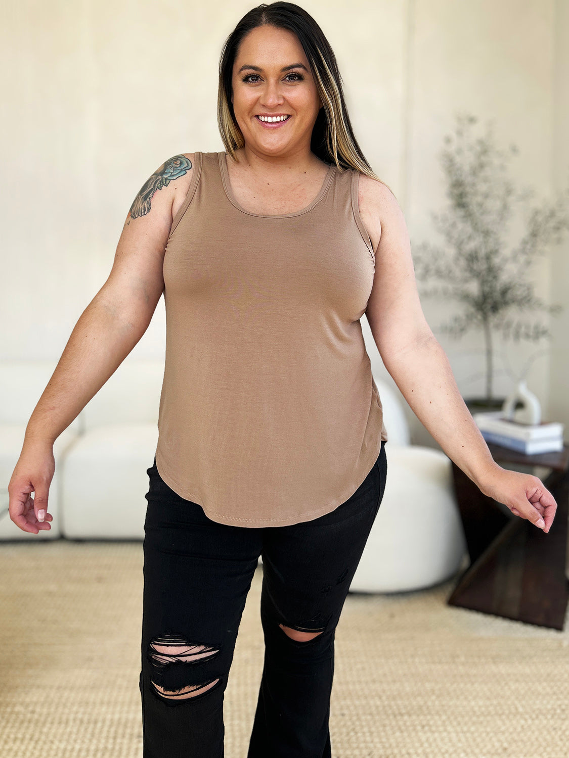 Basic Bae Full Size Round Neck Curved Hem Tank - UrbanEthereal