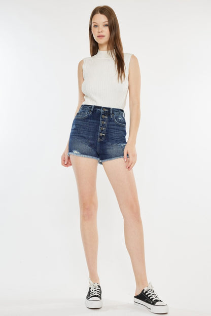 Kancan Raw Hem Button Fly Denim Shorts - UrbanEthereal