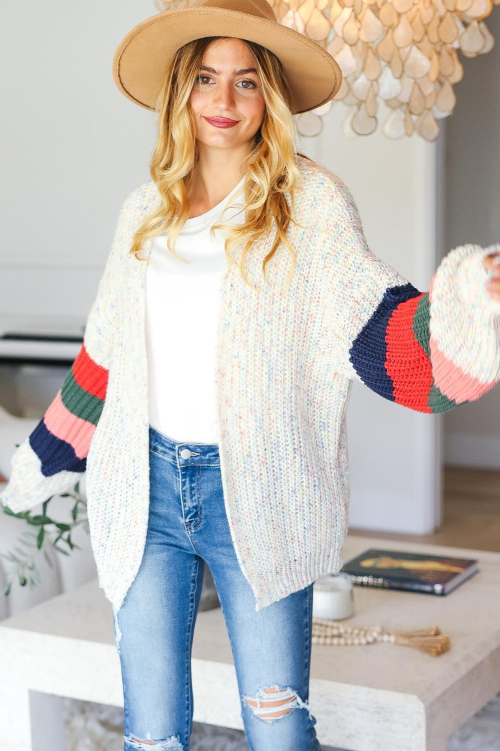 Haptics Full Size Color Block Open Front Cardigan - UrbanEthereal