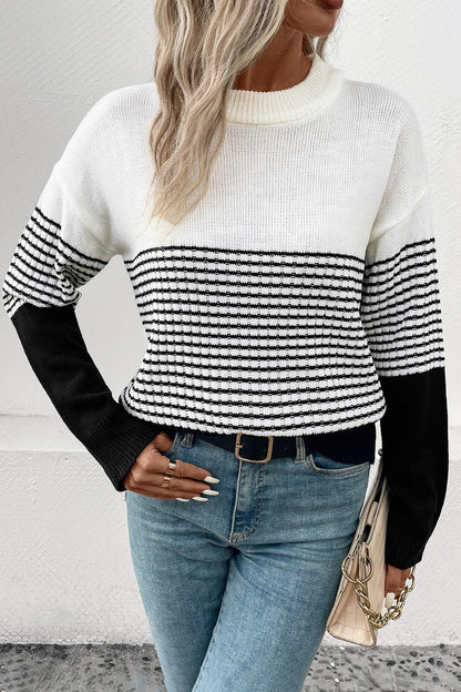 Perfee Striped Drop Shoulder Sweater