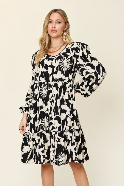 Double Take Full Size Printed Ruffle Hem Dress with Pocket - UrbanEthereal