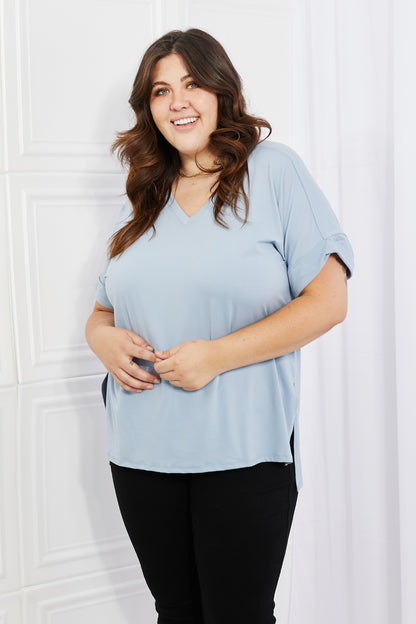 Zenana Simply Comfy Full Size V-Neck Loose Fit T-Shirt in Blue