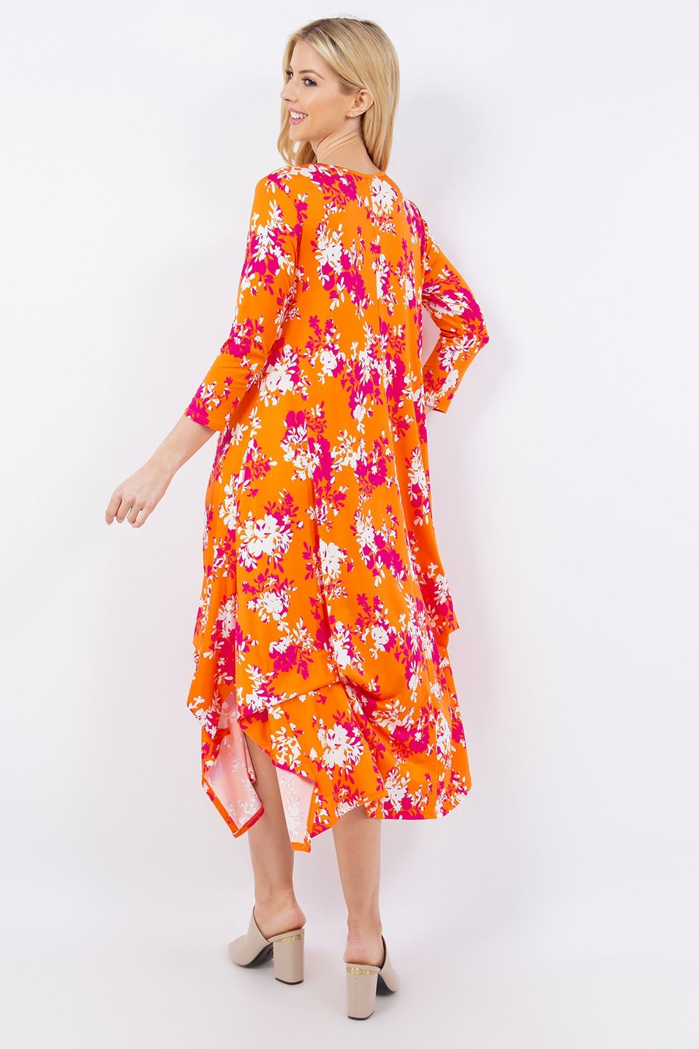 Celeste Full Size Pick-Up Hem Asymmetric Floral Midi Dress - UrbanEthereal