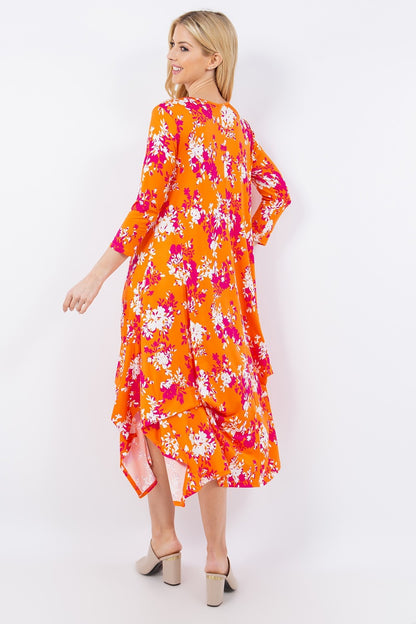Celeste Full Size Pick-Up Hem Asymmetric Floral Midi Dress - UrbanEthereal