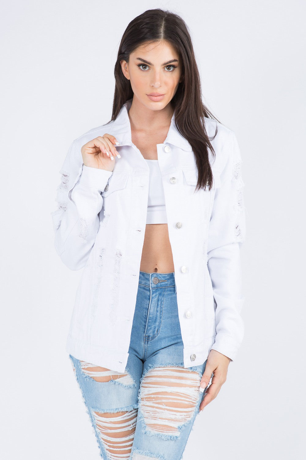 American Bazi Distressed Back Button Down Denim Jacket - UrbanEthereal