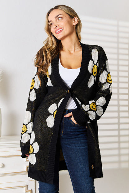 Floral Button Down Longline Cardigan - UrbanEthereal