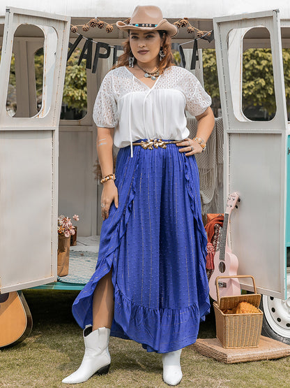 Plus Size Tie Neck Short Sleeve Blouse - UrbanEthereal