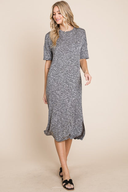 BOMBOM Slit Round Neck Half Sleeve Midi Dress - UrbanEthereal