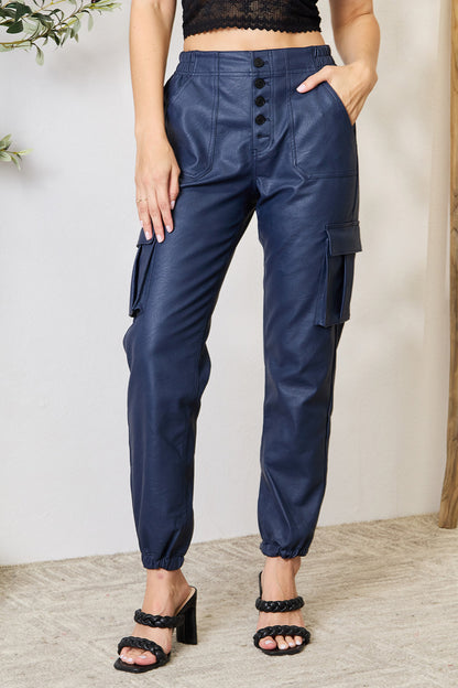 Kancan High Waist Faux Leather Cargo Joggers - UrbanEthereal