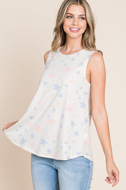 BOMBOM Star Print Round Neck Tank - UrbanEthereal