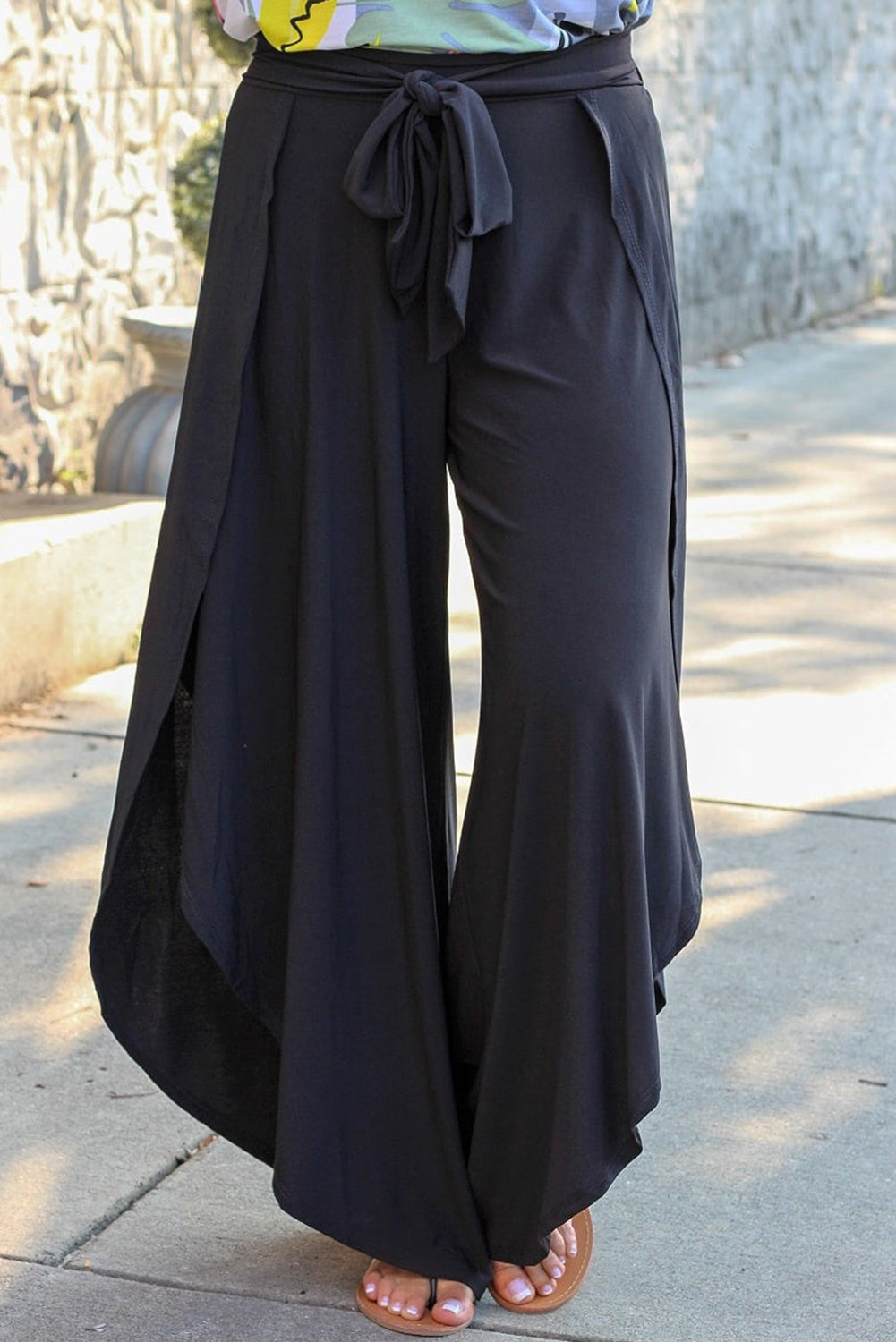 Plus Size Tie Front Wide Leg Pants - UrbanEthereal