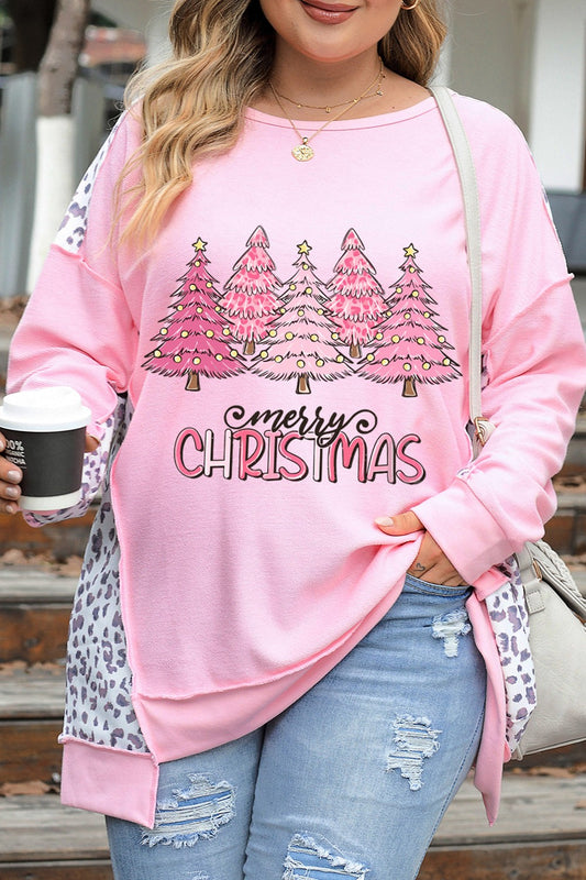 Plus Size MERRY CHRISTMAS Leopard Dropped Shoulder Sweatshirt - UrbanEthereal