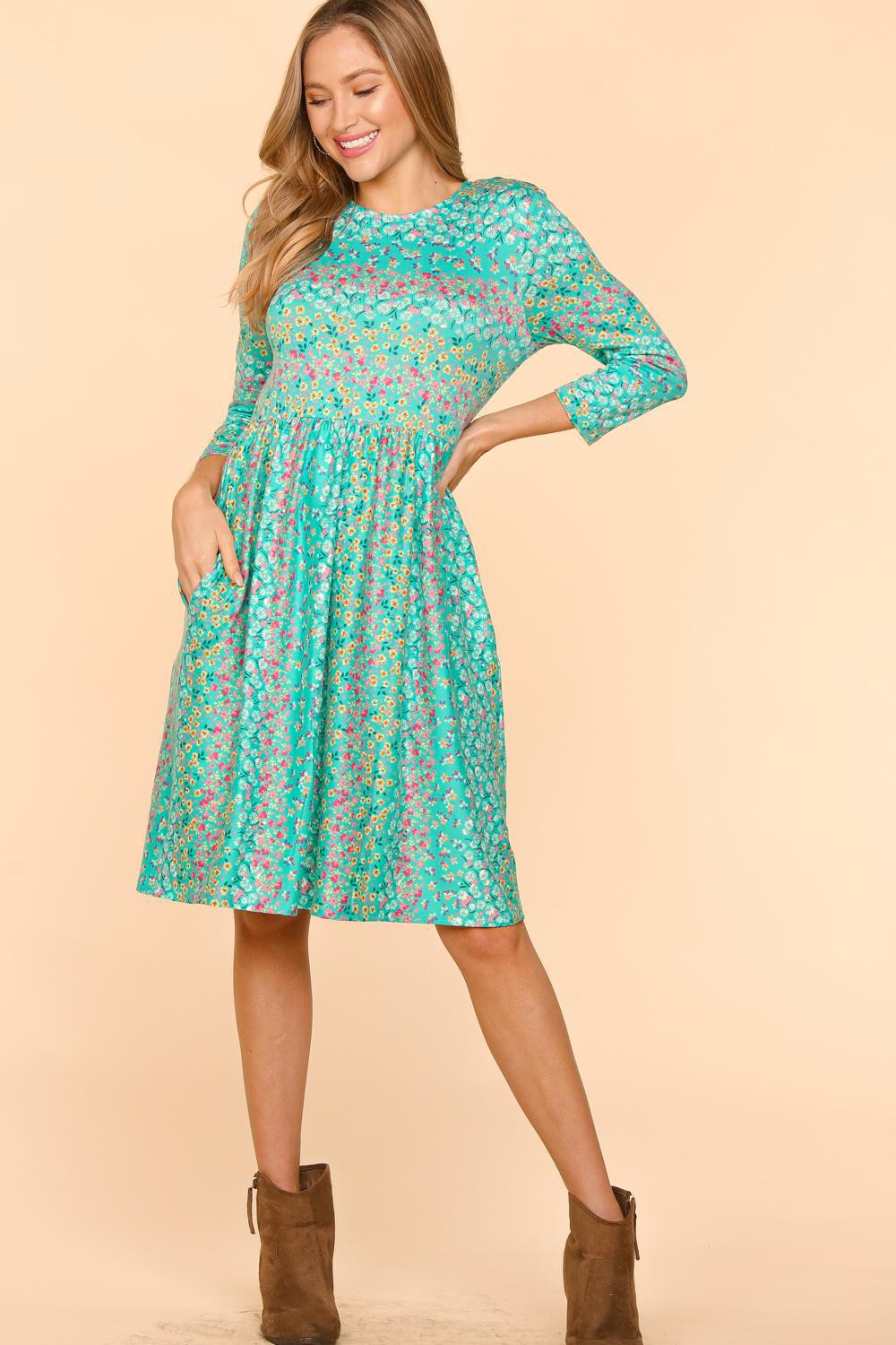 Haptics Round Neck Floral Dress with Pockets - UrbanEthereal