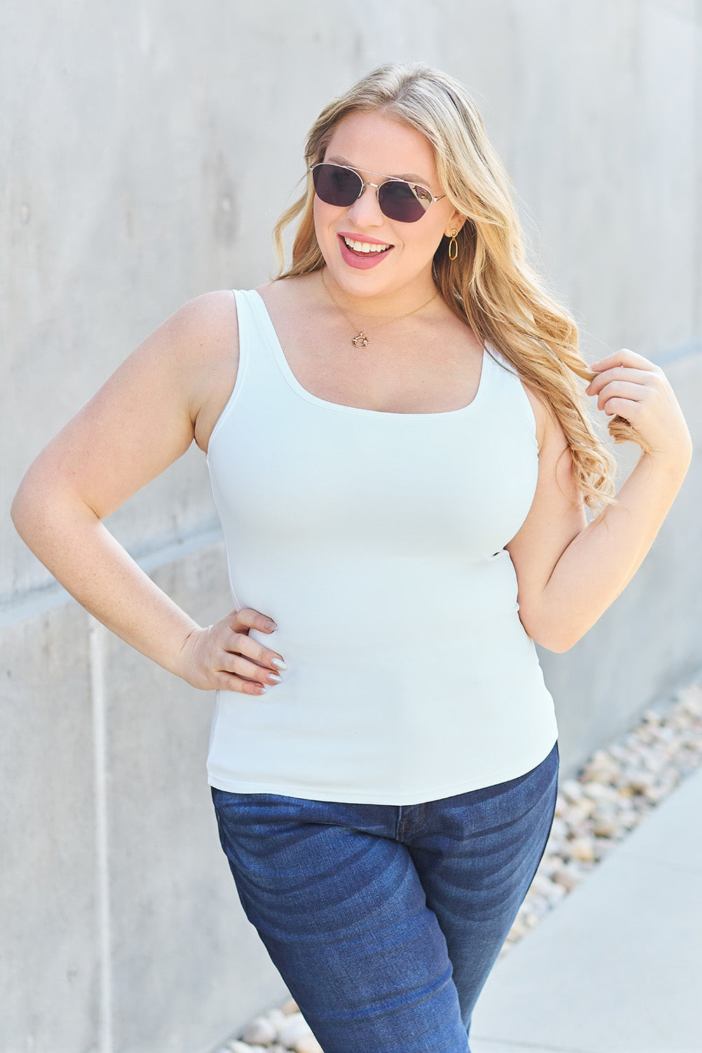 Basic Bae Full Size Square Neck Wide Strap Tank - UrbanEthereal
