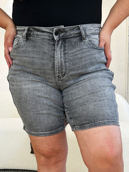 Judy Blue Full Size High Waist Washed Denim Shorts - UrbanEthereal