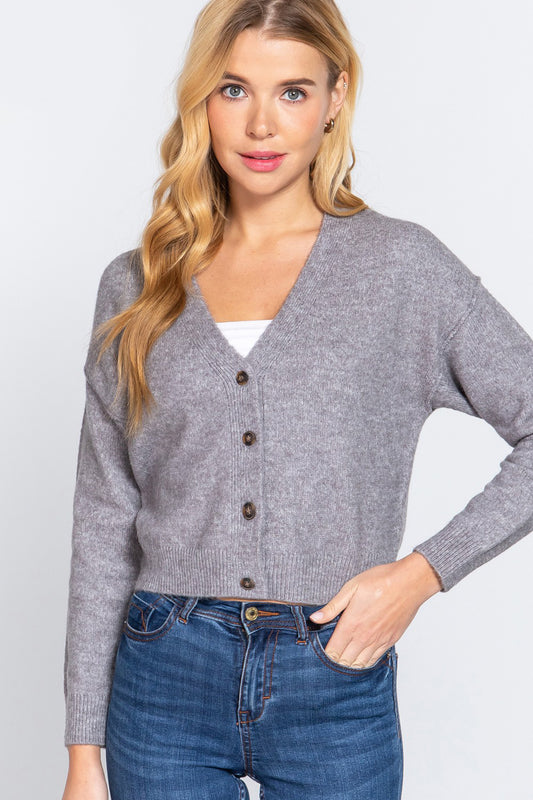 ACTIVE BASIC V-Neck Button Up Long Sleeve Knit Cardigan - UrbanEthereal