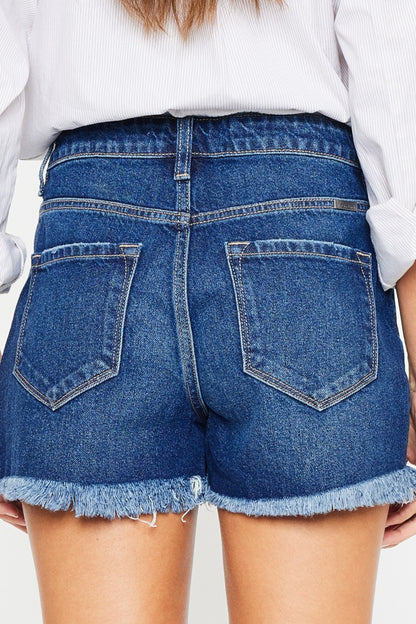 Kancan High Rise Frayed Hem Denim Shorts - UrbanEthereal