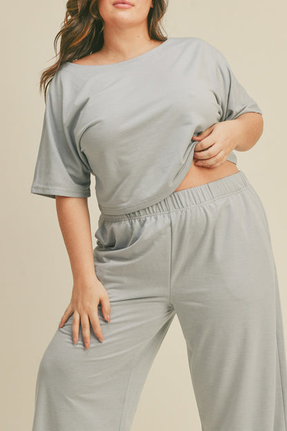 Kimberly C Full Size Short Sleeve Cropped Top and Wide Leg Pants Set - UrbanEthereal