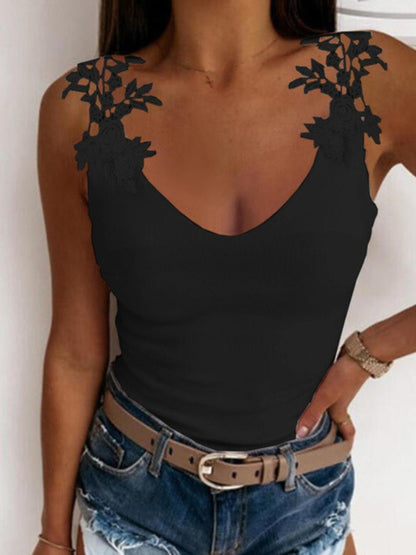 Full Size Lace Detail Scoop Neck Tank - UrbanEthereal