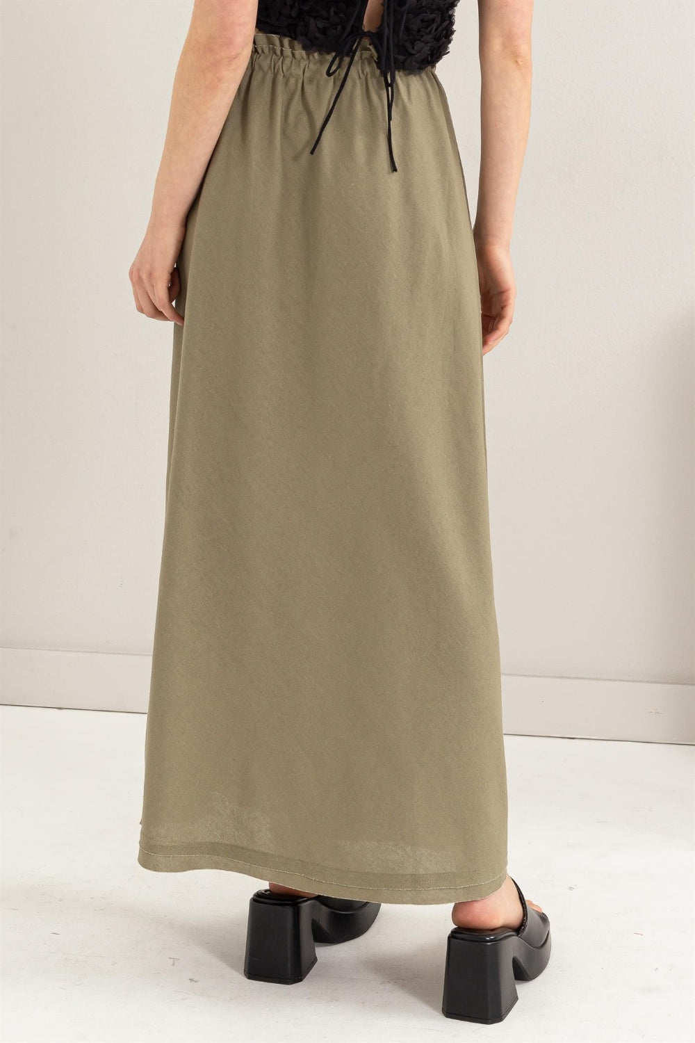 HYFVE Drawstring Washed Linen Maxi Skirt - UrbanEthereal