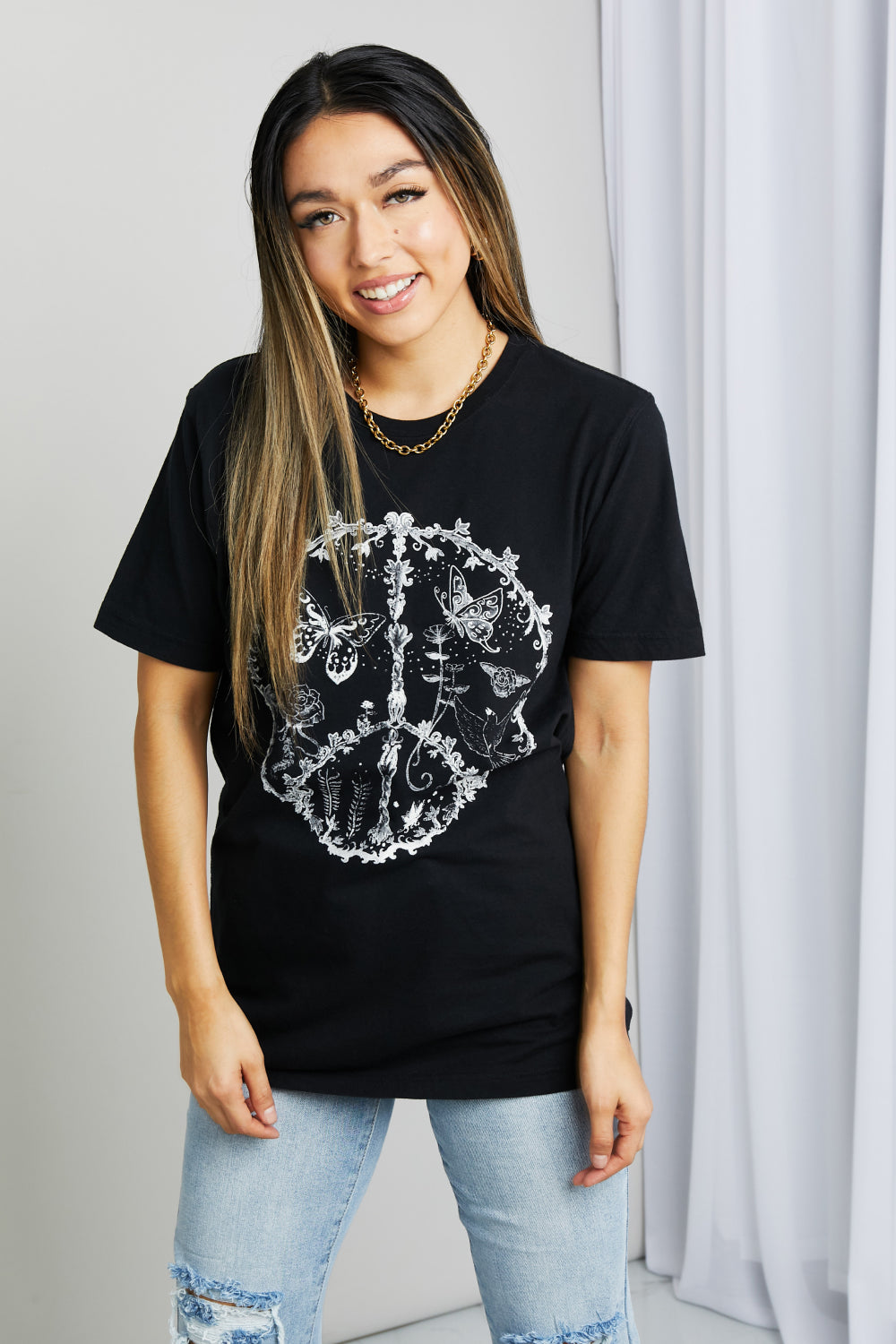 mineB Full Size Butterfly Graphic Tee Shirt - UrbanEthereal