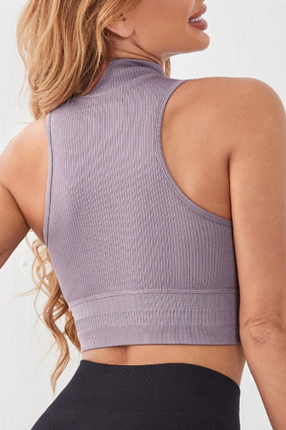Mock Neck Ribbed Sports Tank - UrbanEthereal