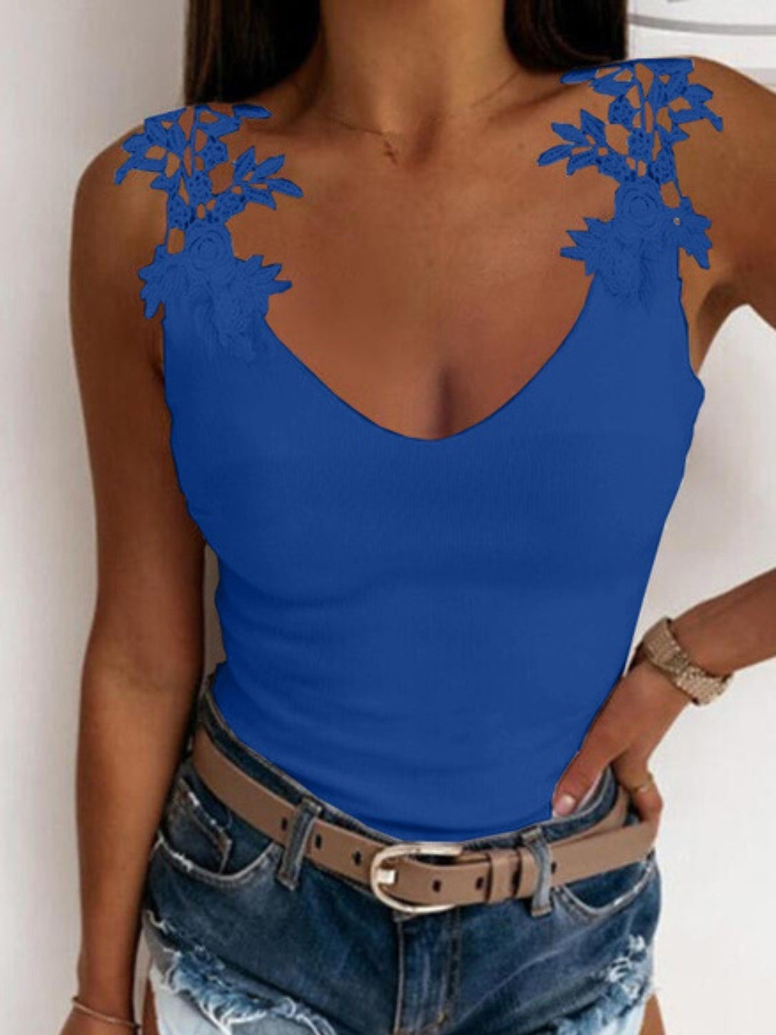 Full Size Lace Detail Scoop Neck Tank - UrbanEthereal