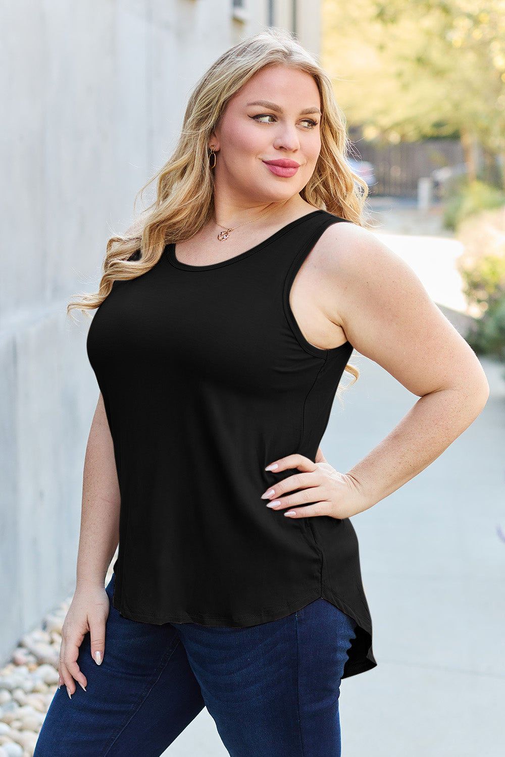 Basic Bae Full Size Round Neck Curved Hem Tank - UrbanEthereal