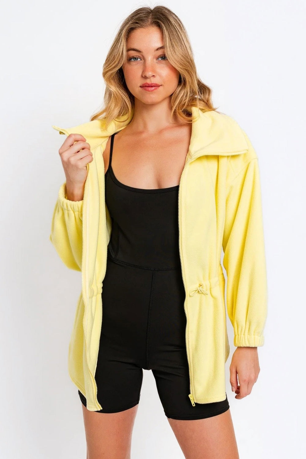 Le Lis Zip Up Waist Drawstring Soft Fleece Jacket - UrbanEthereal
