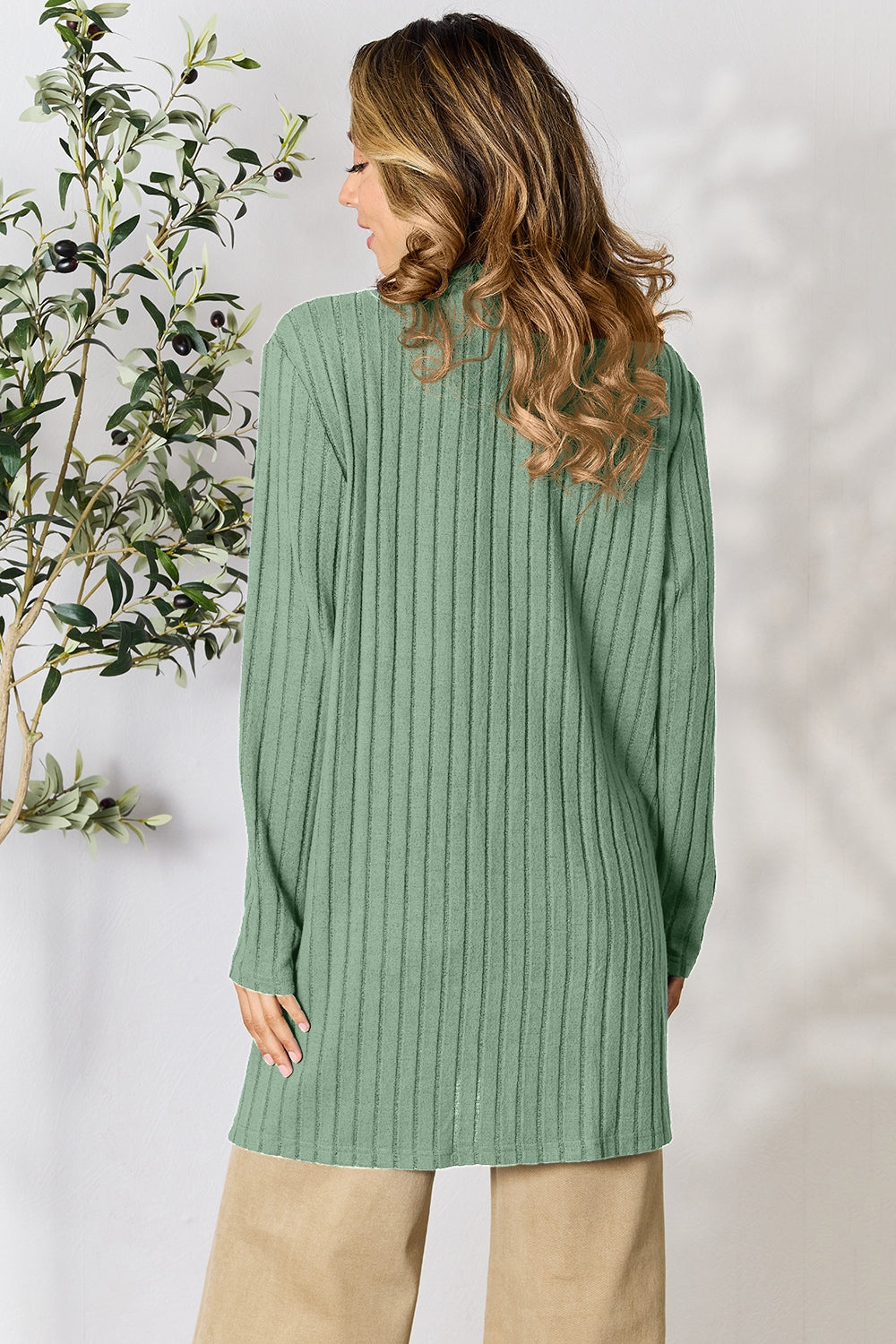Basic Bae Full Size Ribbed Open Front Cardigan with Pockets - UrbanEthereal