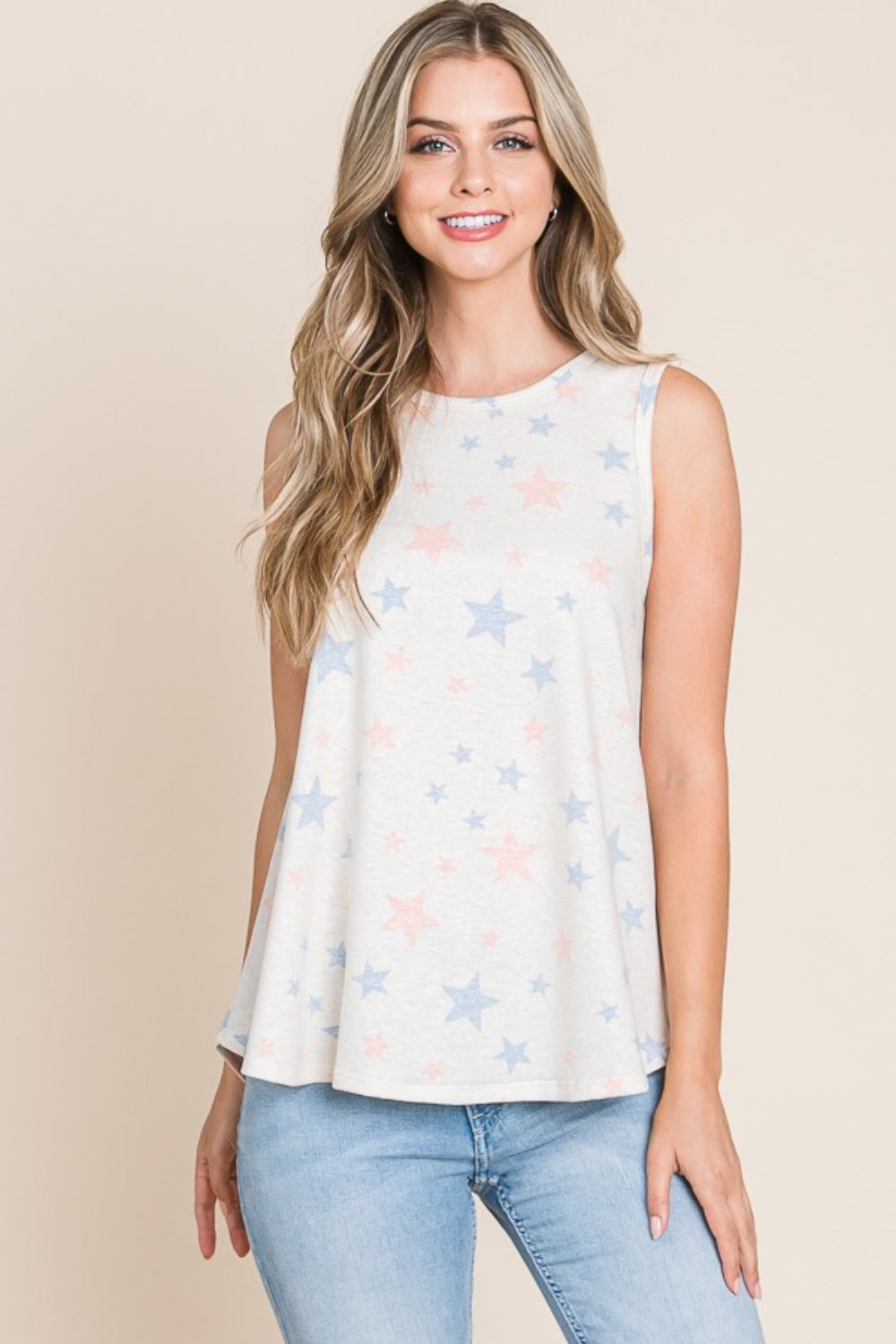 BOMBOM Star Print Round Neck Tank - UrbanEthereal