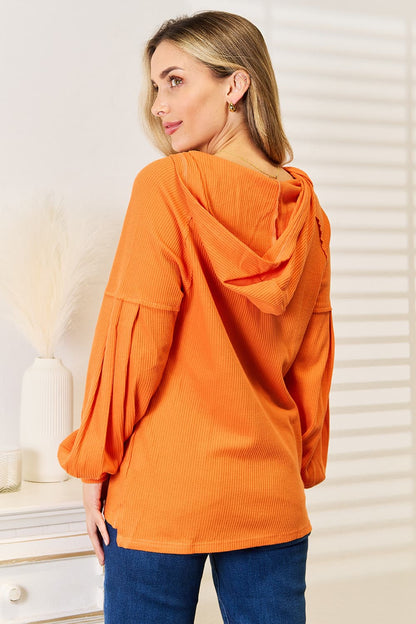 Basic Bae Side Slit Buttoned Waffle Knit Hoodie - UrbanEthereal