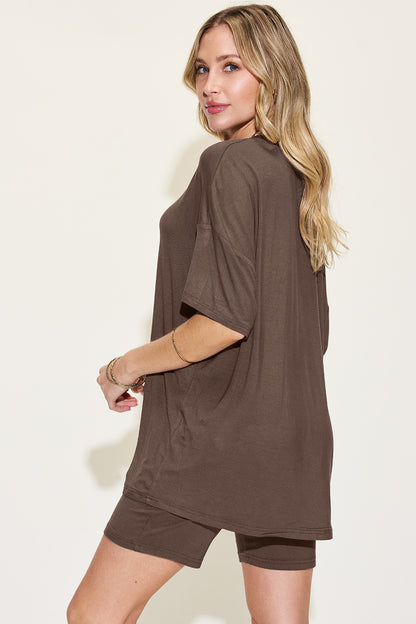 Basic Bae Full Size V-Neck Drop Shoulder T-Shirt and Shorts Set - UrbanEthereal