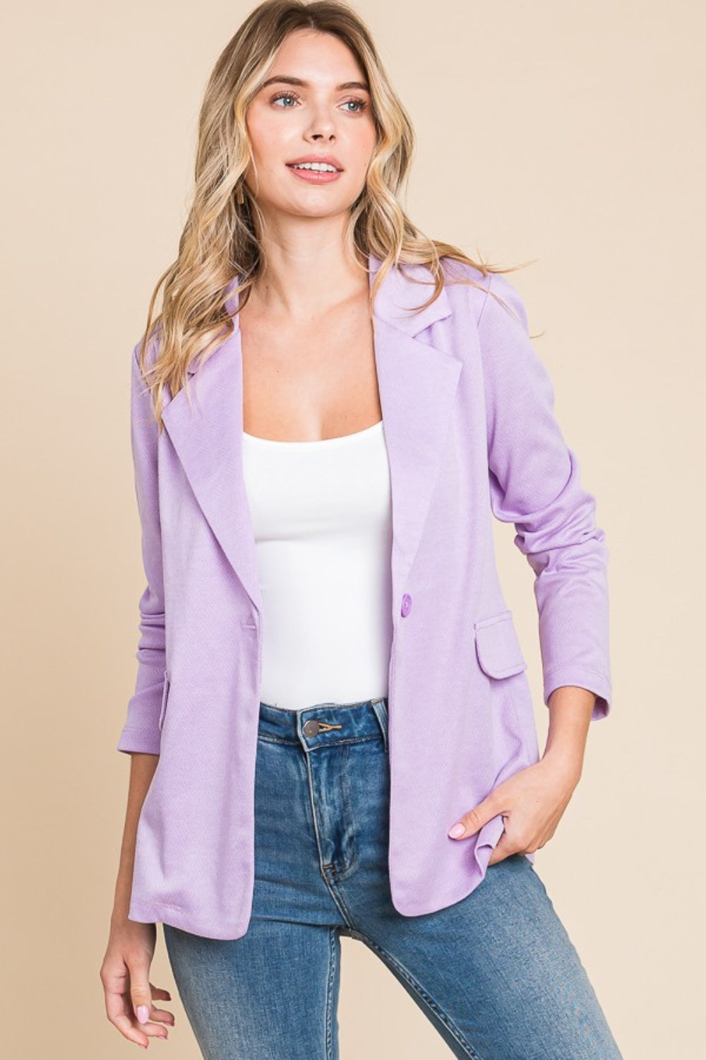 Culture Code Button Up Long Sleeve Slit Blazer - UrbanEthereal